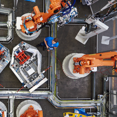 Aerial view of a body-in-white production system.