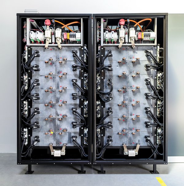 Veranschaulichung einer Batterie in zwei Hälften