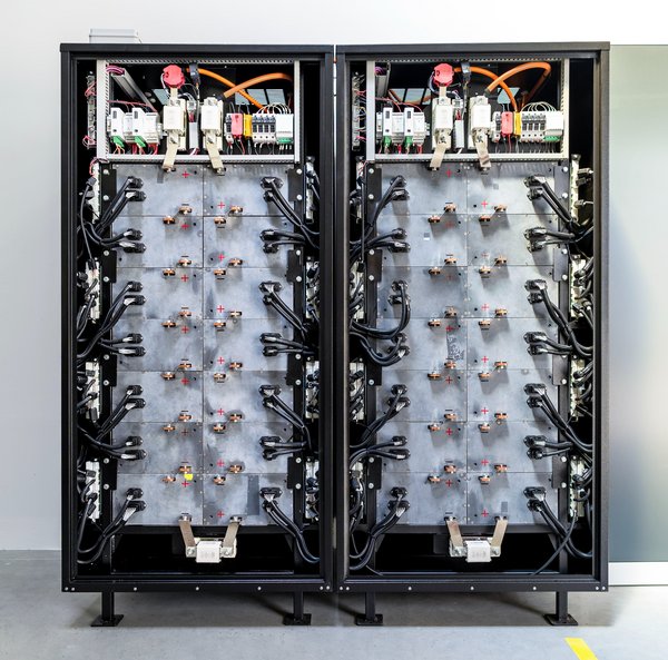 Veranschaulichung einer Batterie in zwei Hälften