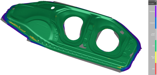 Manufacturability and drawing system investigations are performed in AutoForm.