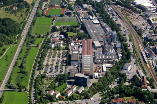 Eine Luftaufnahme des Werk 2 in der Stadt Ravensburg.